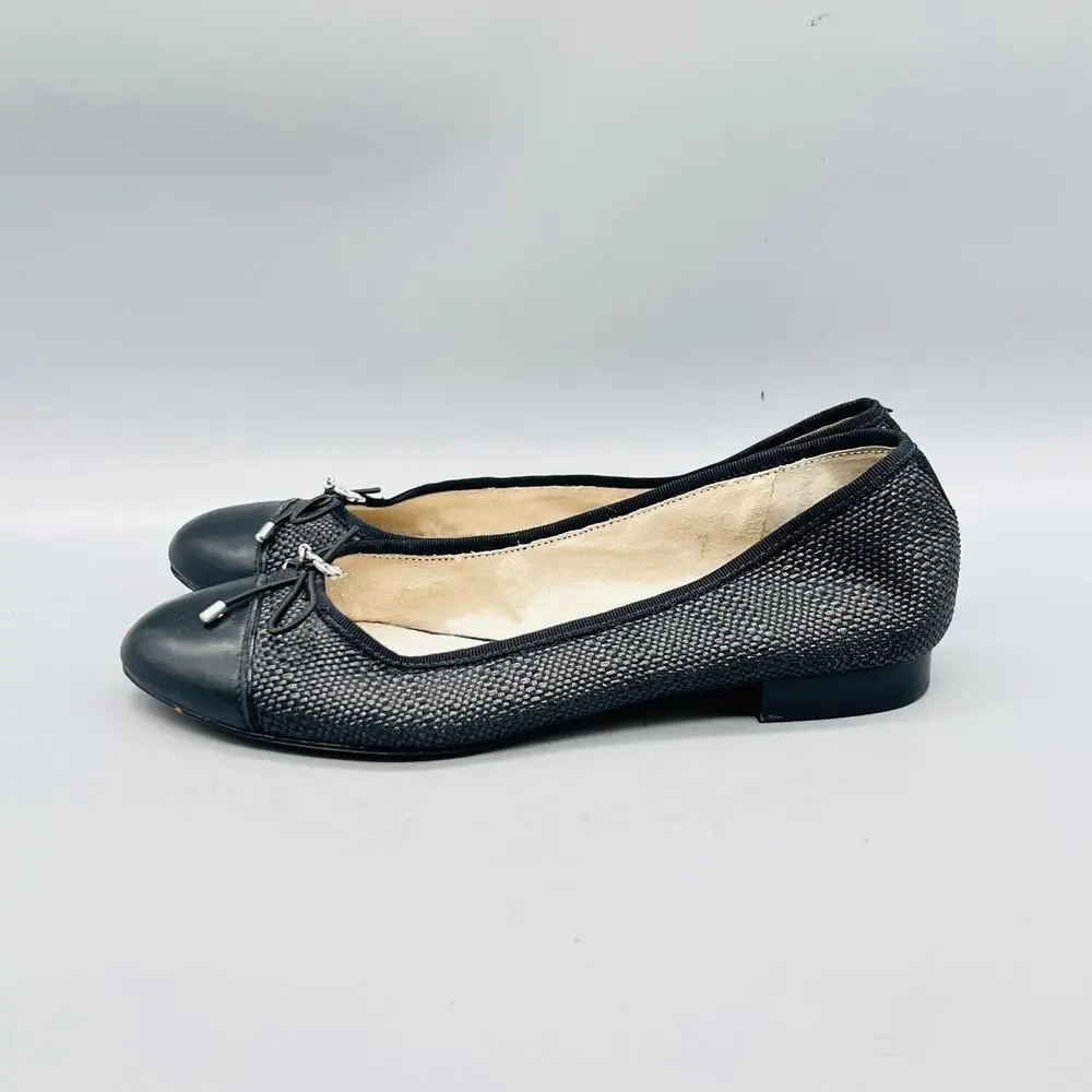 Sam Edelman Shoes Womens 6 Black Woven Ballet Flats Bow Cap Toe Casual Comfort